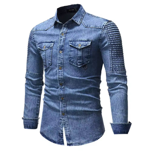 Chemise en jean pour homme de haute qualité, manches longues, 100% coton, légère, style décontracté et formel, personnalisable, chemise boutonnée - Product Image 1