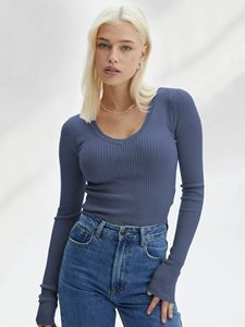 T-shirt tricoté à manches longues pour femme, style sexy et tendance, idéal pour l'été - Product Image 5