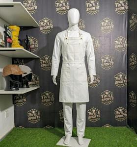 <b>White</b> Cotton <b>Apron</b> With 3 Pockets Adjustable Neck Strap For Restaurant Bar Use Unisex Woven Fabric Snap Closure - Product Image 3