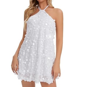 Latest Style Rhinestones Silver Sequin <b>Dress</b> Short Sleeve Oversized Crew Neck Sparkly Party Cocktail Evening Mini Sequined <b>Dress</b> - Product Image 4