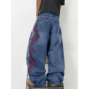 Jean en denim noir vintage pour homme, coupe large, ample, décontracté, style urbain streetwear - Product Image 2