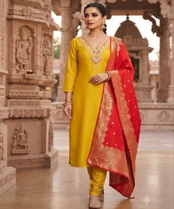Salwar Kameez de Algodón para Mujer, Estilo Vintage, Ligero, Largo hasta el Suelo, Étnico, para Uso Diario, Estilo India Pakistán, Regular 85895 - Product Image 1