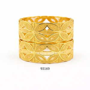 MOLL JEWELLERS Women's Luxury 24k Gold Plated Zinc Alloy Zircon Wide Kada Bangles Floral Engraved Design Trendy Engagement Third - Product Image 1