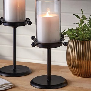 Candelabro de Hierro Negro con Portavelas de Vidrio, Resistente al Calor, Decoración para el Hogar, Portavelas de Metal - Product Image 4
