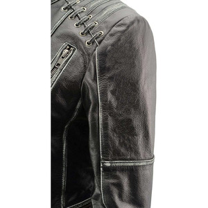 SAMROZ SPORTS Women's 'Elegant' Distressed Gray Detail Laced Leather Jacket - Product Image 3