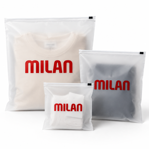 Sac à fermeture éclair givré personnalisé, pochette de rangement transparente en EVA avec impression de logo, sac d'emballage réutilisable et imperméable pour vêtements - Product Image 3