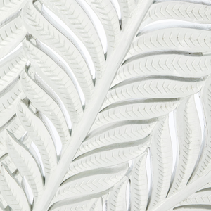 Cama Queen Size de Madera Tallada a Mano con Hoja de Palma, Diseño de Media Luna, Madera Blanca de Ingeniería, Muebles de Dormitorio de Diseño Artesanal - Product Image 5