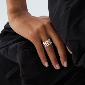 Moissanite <b>Emerald</b> & Round Cut Diamond Three Row Band <b>Ring</b> For Gold Plated Original 925 <b>Silver</b> Fine Modern Jewelry For Wedding - Product Image 2