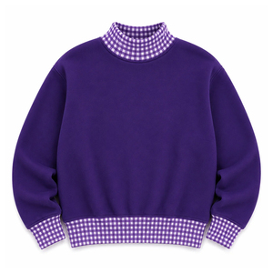 Nouveautés : Sweat-shirt à col montant pour femme avec bordure côtelée à carreaux, pull en molleton surdimensionné, design de logo personnalisé disponible - Product Image 3