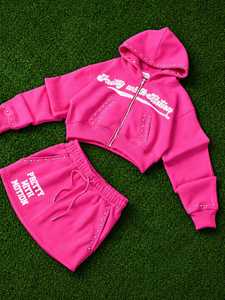 Women's <b>Cropped</b> <b>Zip</b> <b>Up</b> Hoodie with Rhinestone Studs Custom Fleece Hooded Sweatshirt Casual Streetwear OEM ODM - Product Image 5