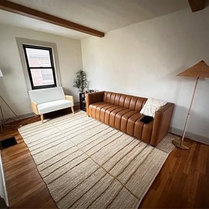 Modern Striped Jute Area <b>Rug</b> Rectangle Flat Weave Non-Slip Bedroom <b>Rug</b> 100% Organic Material <b>Thin</b> Pile Natural Beige Tone - Product Image 3