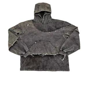 Kafany Garment Custom Streetwear Ripped Hoodies <b>Men</b> Stone Acid Wash Double Layer Raw Hem Distressed <b>Hoodie</b> - Product Image 1
