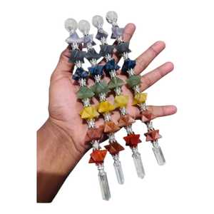 Wholesale Natural <b>Crystal</b> 7 Chakra Merkaba Star <b>Wand</b> Clear Quartz Point Polished Real Touch Halloween Healing Energy Meditation - Product Image 2