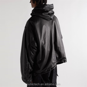 Veste en cuir pour homme, style classique à capuche, manches longues, fermeture éclair frontale, design durable, style décontracté, streetwear - Product Image 3