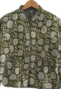 Magnifique Manteau de Fête Réversible Fait à la Main 100% Coton Léger Nouveau Style Vert Olive Veste Courte Matelassée pour Femmes pour l'Hiver - Product Image 2