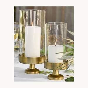 Ensemble de bougeoirs décoratifs en laiton avec verre, design élégant et personnalisé, nouvelle collection, porte-bougie, nouveauté, salon, table à manger - Product Image 1