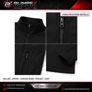 Veste Softshell noire extensible BLIMPEX INTERNATIONAL pour homme, fermeture éclair sur le devant, col montant, décontractée, automne, polaire, coupe-vent - Product Image 3
