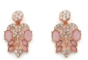 Rose <b>Gold</b> Plated Ethnic Flower Necklace and Earring <b>Set</b> with Zircon and Pink Crystal Rhinestones Women's Wedding <b>Jewelry</b> - Product Image 5