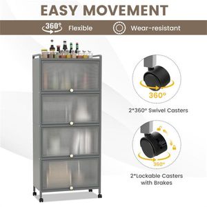 5 Tier Gray <b>Kitchen</b> <b>Storage</b> Rack with 4 Casters Brakes Rolling Microwave Stand Flip Dust Proof Doors for <b>Kitchen</b> Organization - Product Image 4