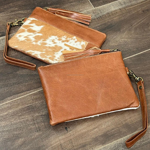 Sac à main élégant en cuir de vachette pour femme, sac à main portable, pochette, petit sac à main, pochette de voyage avec dragonne et pompon - Product Image 5