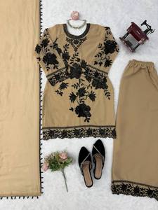 New Designer Foux Georgette Salwar Kameez Set Sequence Cutwork Border Stretchable Quick Dry All Seasons Women's <b>Top</b> Bottom - Product Image 4