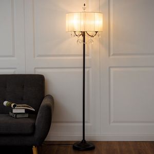 Lampada da Terra Contemporanea in Vetro con Paralume Trasparente e Lampadine LED a Sospensione in Cristallo - Product Image 6