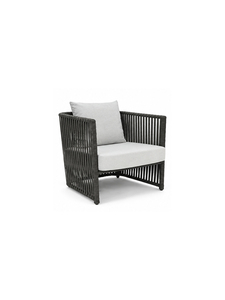Modern Rattan Outdoor Armchair With Light <b>Gray</b> Upholstered Cushions Contemporary Design Style - Product Image 2