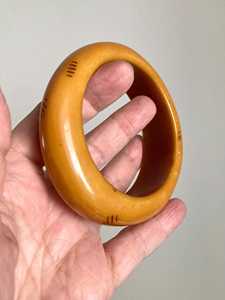 Handmade Butterscotch Resin Bangle Chunky Tribal Carved Resin Craft Yellow Amber Dome Cuff Bracelet Women Jewelry - Product Image 1