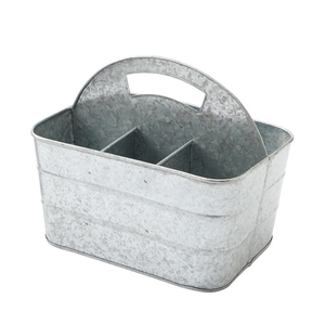 Porta cubiertos de hierro galvanizado, organizador de utensilios de metal ovalado con 6 compartimentos y mango de madera, estilo rústico portátil para casa de campo - Product Image 3