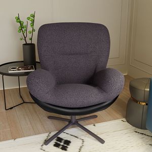 Poltrona Girevole a 360 Gradi, Design Moderno in Ciniglia, Comoda Struttura in Metallo Nero, Sedia Lounge in Ecopelle per Soggiorno - Product Image 4