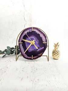 Natural Crystal Purple Agate Slice Clock Religious Style Gemstone Desk Clock Wholesale for Home Decoration - Product Image 3