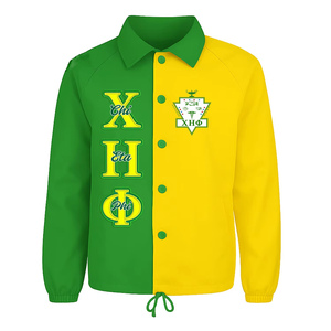 Chaqueta de la hermandad griega Chi Eta Phi con bordado de bloques de color y cuello vuelto, estilo chaqueta cruzada para hermandad universitaria - Product Image 4