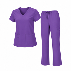 Ensemble de tenue médicale rose vif pour femme : haut à col en V et manches courtes avec poches, pantalon à cordon de serrage – Uniforme d'infirmière pour hôpital et clinique - Product Image 6