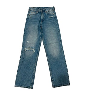 Vente en gros – Jean en coton tricoté respirant pour femme, coupe droite, décontracté, uni, simple, taille mi-haute avec ceinture, clair/foncé, été/hiver, OEM - Product Image 2