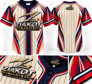 Venta al por mayor directa de la industria Ziakot, camiseta de béisbol auténtica personalizada con rayas blancas y negras, blanca y roja - Product Image 5