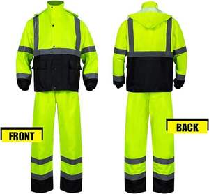 Combinaison de pluie haute visibilité réfléchissante en polyester Oxford 300D, veste et pantalon imperméables, ensemble de vêtements de travail industriels et d'extérieur avec logo personnalisé - Product Image 2