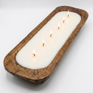 Bougie en bol de pâte rustique en bois, vente en gros d'usine, cire de soja naturelle écologique, multi-mèches, pour table de ferme - Product Image 2