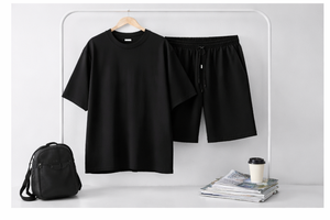 Custom Front Print Knitted 100% Cotton Oversized T-Shirt Set Men Summer Casual <b>Short</b> <b>Sleeve</b> Tracksuit Streetwear Two-Piece Quick - Product Image 2