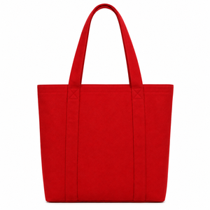 Bolsa de Lona Roja Vintage con Cierre de Cremallera, Ideal para Viajes, 36x40x12 cm, Estampado 'Less Is More' - Product Image 3