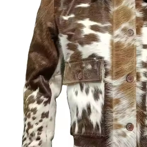 Men's Stylish Cowhide <b>Leather</b> <b>Jacket</b> with <b>Real</b> Hair Unique Cow Skin for Winter Riding for Outdoor Fashion Cowhide <b>Leather</b> <b>Jacket</b> - Product Image 4