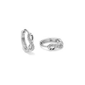 Pendientes Infinity Twist Huggie con diamantes solitarios de laboratorio de corte redondo engastados en pavé, aros pequeños gruesos de 11 mm, oro macizo de 10K, 14K, 18K - Product Image 1