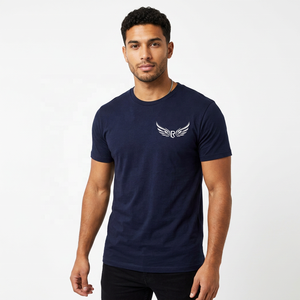 Camiseta de Manga Corta Azul Marino para Hombre con Logotipo R con Alas Blancas Estampado en la Parte Delantera, Cuello Redondo Informal, Algodón Jersey, Corte Regular - Product Image 5