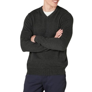 Pull à col en V pour homme, 100% coton, 12G, manches longues, couleur unie, avec lavage au silicone, vêtements d'automne, fournisseur du Bangladesh. - Product Image 5
