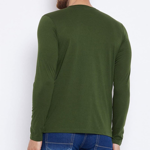 เสื้อยืดคอกลมแขนยาวสีเขียวมะกอกสำหรับผู้ชาย ผ้าถัก สีพื้น สวมใส่สบายๆ - Product Image 4