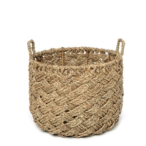 Panier de rangement multifonctionnel rustique et écologique en jonc de mer, tressé à la main, avec couvercle, pour le rangement du linge et comme organisateur décoratif - Product Image 1