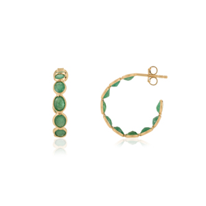 Stunning Classic Design Bezel Set <b>Emerald</b> Trendy C Shape Hoop <b>Earrings</b> Factory Directly Sale K18 Solid Yellow <b>Gold</b> Bulk Jewelry - Product Image 3