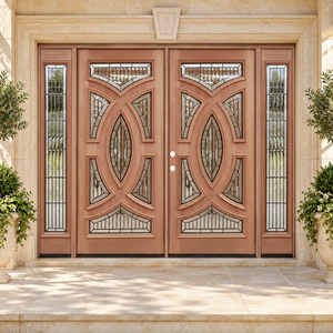 Puerta de Entrada de Madera Sólida Golden Aero, Diseño Circular CNC, Soporte Personalizado, Apertura Manual, Diseño Contemporáneo para Apartamento o Villa - Product Image 1