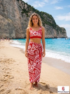 Pareo de Playa Transpirable de Satén de Poliéster con Estampado Floral, 60GSM, Ligero, para Mujer, Ropa de Resort, Fabricante Personalizado OEM ODM - Product Image 4