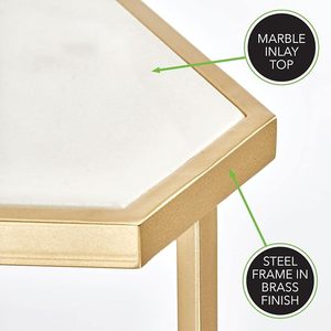 Mesa Auxiliar Moderna con Incrustaciones de Metal y Mármol en Forma de Triángulo, Mesa de Centro de Lujo con Marco Geométrico para Sala de Estar - Product Image 3