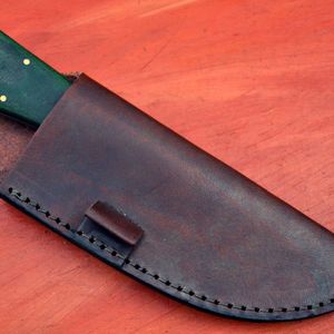 Couteau de chasse à lame fixe en acier Damas fait main avec étui en cuir, outil de survie et de découpe pour le camping et le bushcraft en extérieur - Product Image 3